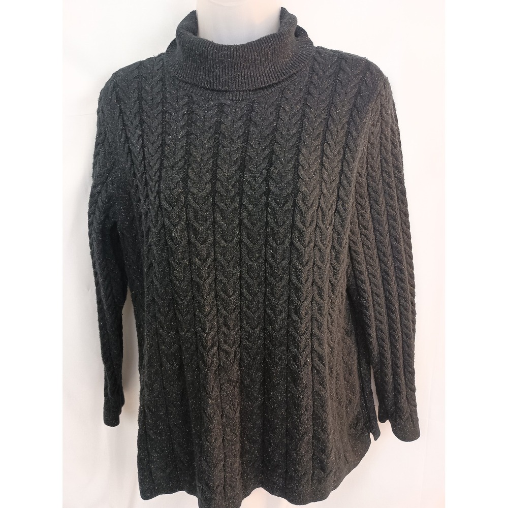 J Jill black cable knit pullover plus 1X turtle neck sweater cotton‎ winter